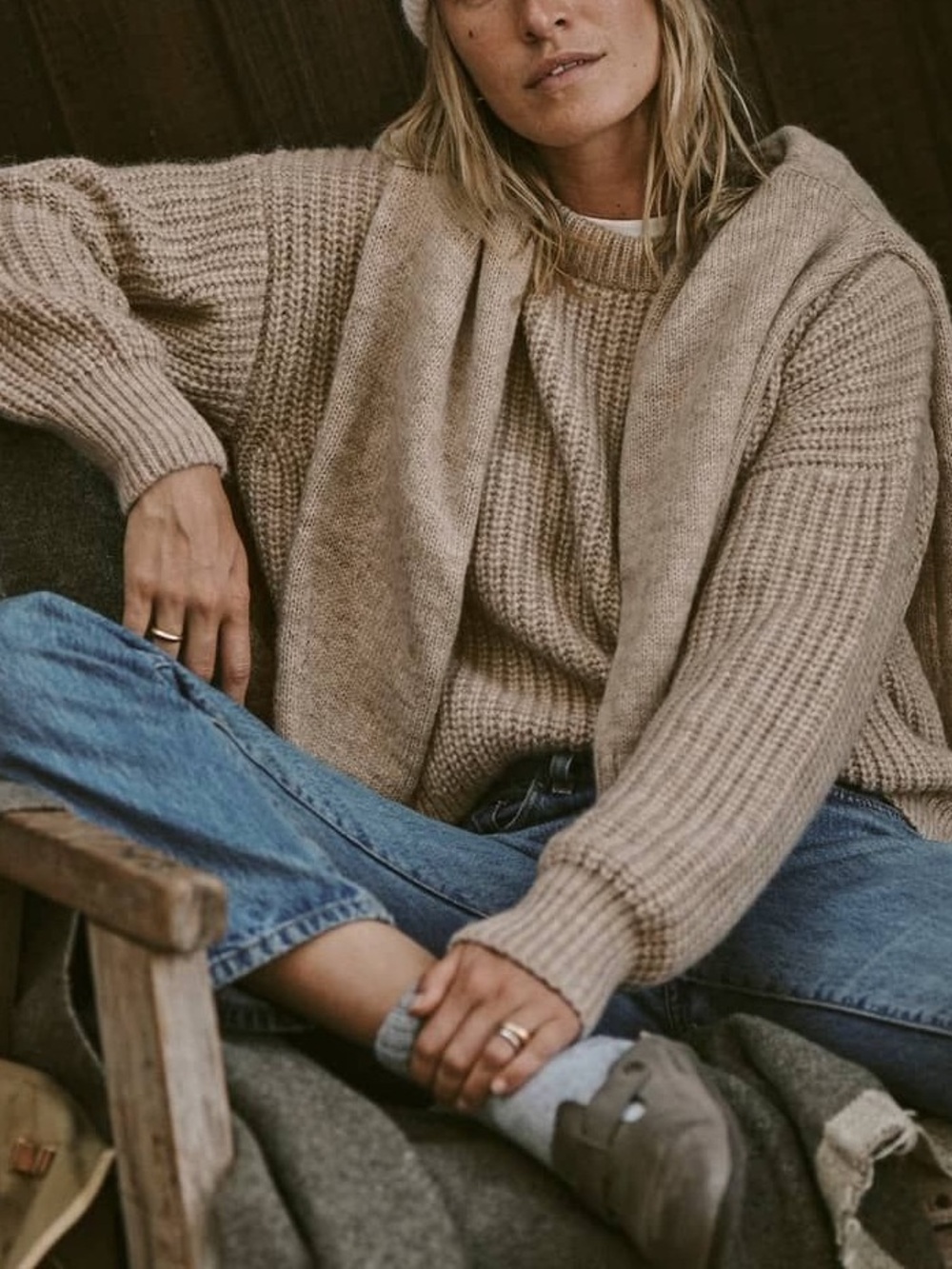 Buck Mason Highland Alpaca Crew Sweater in Heather Oat🤎